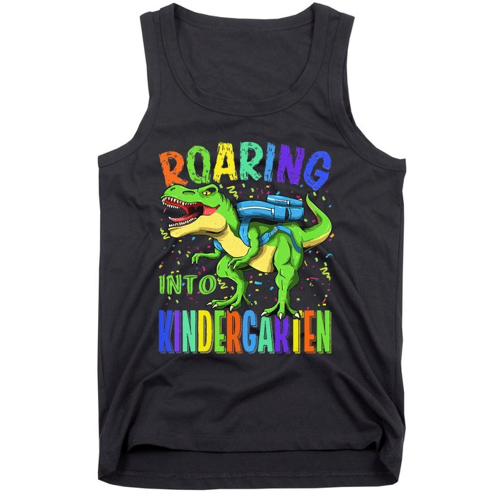 Roaring Into Kindergarten Dinosaur T Rex Back to School Tank Top