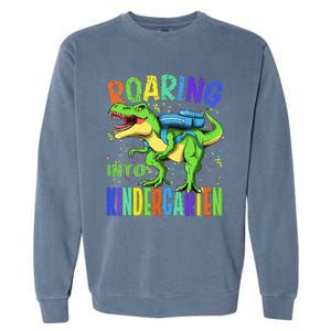 Roaring Into Kindergarten Dinosaur T Rex Back to School Garment-Dyed Sweatshirt