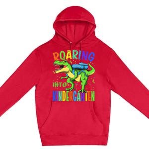 Roaring Into Kindergarten Dinosaur T Rex Back to School Premium Pullover Hoodie