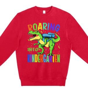 Roaring Into Kindergarten Dinosaur T Rex Back to School Premium Crewneck Sweatshirt