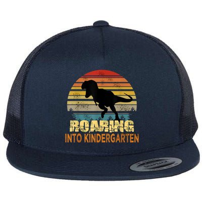 Roaring Into Kindergarten Dinosaur 1st Day Back To School Flat Bill Trucker Hat