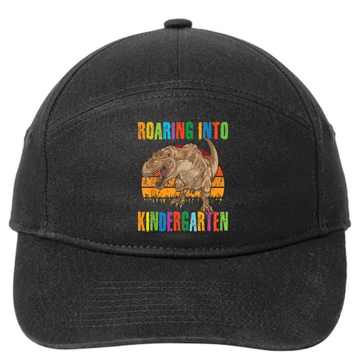 Roaring Into Kindergarten Dinosaur Back To School Boy Girl 7-Panel Snapback Hat