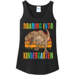 Roaring Into Kindergarten Dinosaur Back To School Boy Girl Ladies Essential Tank