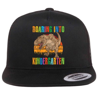 Roaring Into Kindergarten Dinosaur Back To School Boy Girl Flat Bill Trucker Hat