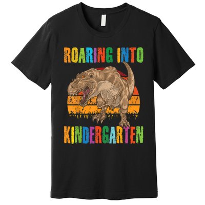 Roaring Into Kindergarten Dinosaur Back To School Boy Girl Premium T-Shirt