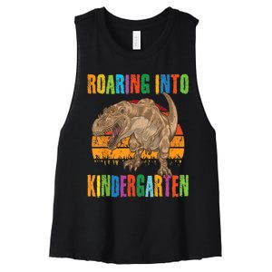 Roaring Into Kindergarten Dinosaur Back To School Boy Girl Women's Racerback Cropped Tank