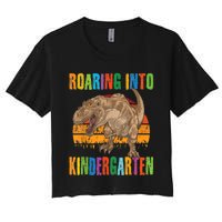 Roaring Into Kindergarten Dinosaur Back To School Boy Girl Women's Crop Top Tee