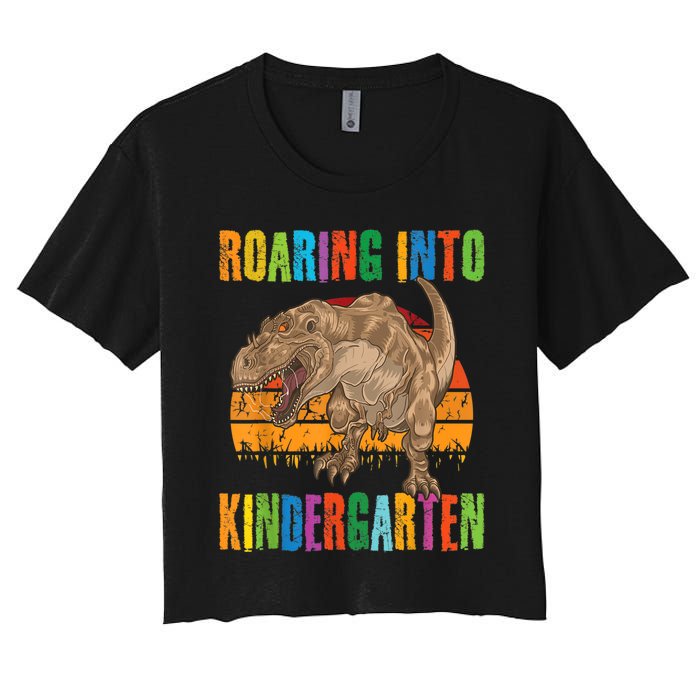 Roaring Into Kindergarten Dinosaur Back To School Boy Girl Women's Crop Top Tee