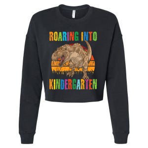 Roaring Into Kindergarten Dinosaur Back To School Boy Girl Cropped Pullover Crew