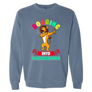 Roaring Into Kindergarten First Day Of School Kindergarten Cool Gift Garment-Dyed Sweatshirt