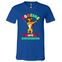 Roaring Into Kindergarten First Day Of School Kindergarten Cool Gift V-Neck T-Shirt