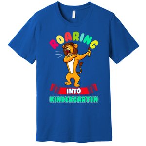 Roaring Into Kindergarten First Day Of School Kindergarten Cool Gift Premium T-Shirt