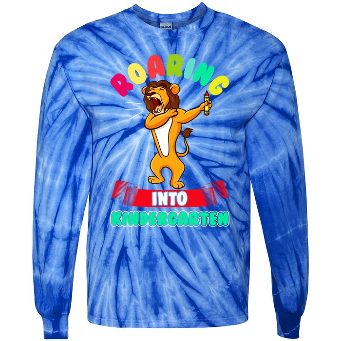 Roaring Into Kindergarten First Day Of School Kindergarten Cool Gift Tie-Dye Long Sleeve Shirt