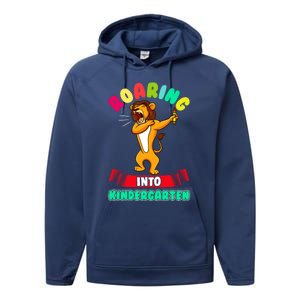 Roaring Into Kindergarten First Day Of School Kindergarten Cool Gift Performance Fleece Hoodie