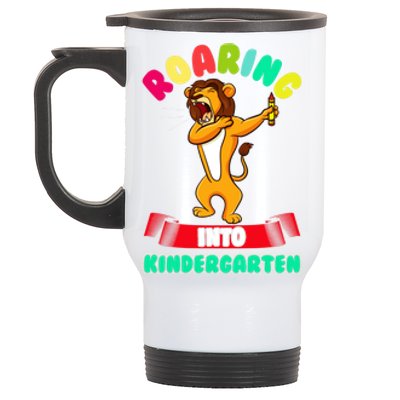 Roaring Into Kindergarten First Day Of School Kindergarten Cool Gift Stainless Steel Travel Mug