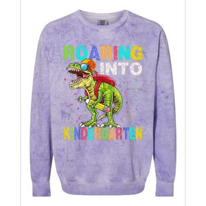 Roaring Into Kindergarten Dinosaur T Rex Back To School Boy Colorblast Crewneck Sweatshirt