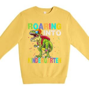 Roaring Into Kindergarten Dinosaur T Rex Back To School Boy Premium Crewneck Sweatshirt