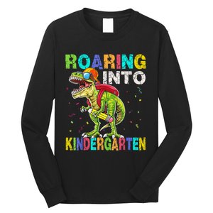 Roaring Into Kindergarten Dinosaur T Rex Back To School Boy Long Sleeve Shirt