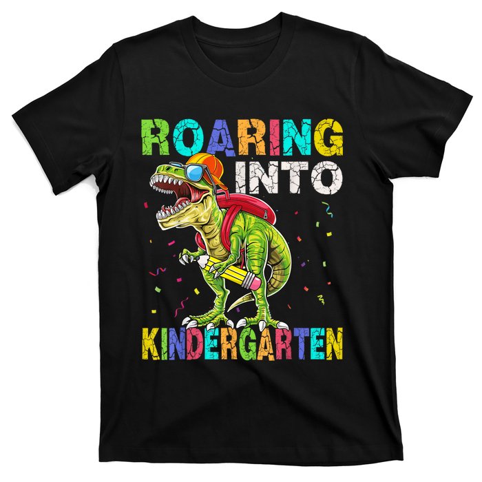 Roaring Into Kindergarten Dinosaur T Rex Back To School Boy T-Shirt