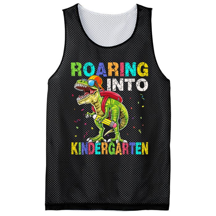 Roaring Into Kindergarten Dinosaur T Rex Back To School Boy Mesh Reversible Basketball Jersey Tank