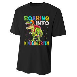 Roaring Into Kindergarten Dinosaur T Rex Back To School Boy Performance Sprint T-Shirt