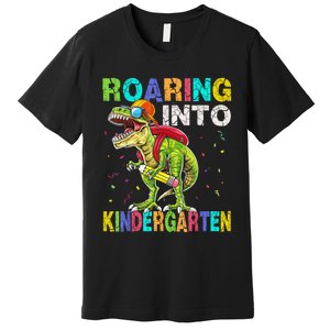 Roaring Into Kindergarten Dinosaur T Rex Back To School Boy Premium T-Shirt