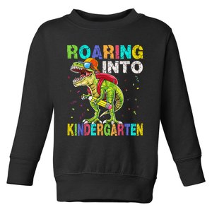 Roaring Into Kindergarten Dinosaur T Rex Back To School Boy Toddler Sweatshirt