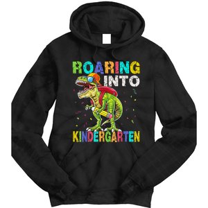 Roaring Into Kindergarten Dinosaur T Rex Back To School Boy Tie Dye Hoodie