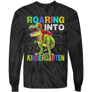 Roaring Into Kindergarten Dinosaur T Rex Back To School Boy Tie-Dye Long Sleeve Shirt