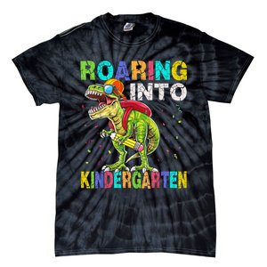 Roaring Into Kindergarten Dinosaur T Rex Back To School Boy Tie-Dye T-Shirt