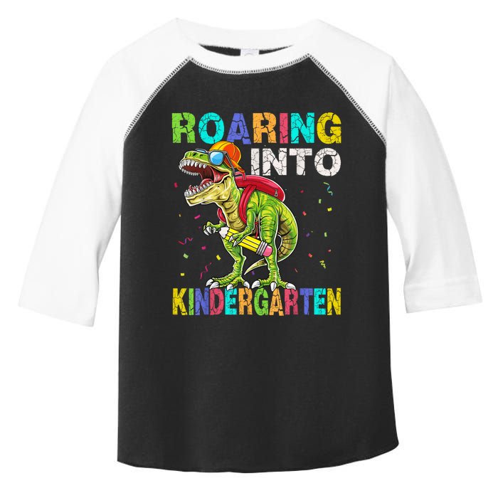 Roaring Into Kindergarten Dinosaur T Rex Back To School Boy Toddler Fine Jersey T-Shirt