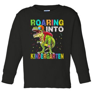 Roaring Into Kindergarten Dinosaur T Rex Back To School Boy Toddler Long Sleeve Shirt