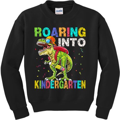 Roaring Into Kindergarten Dinosaur T Rex Back To School Boy Kids Sweatshirt