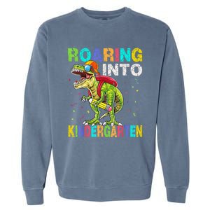 Roaring Into Kindergarten Dinosaur T Rex Back To School Boy Garment-Dyed Sweatshirt