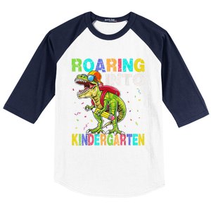 Roaring Into Kindergarten Dinosaur T Rex Back To School Boy Baseball Sleeve Shirt