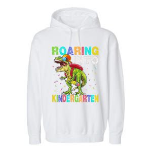 Roaring Into Kindergarten Dinosaur T Rex Back To School Boy Garment-Dyed Fleece Hoodie