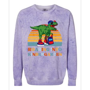 Roaring Into Kindergarten Dinosaur T Rex Back to School Colorblast Crewneck Sweatshirt