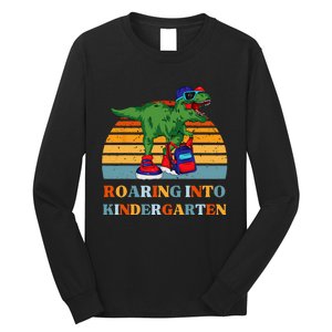 Roaring Into Kindergarten Dinosaur T Rex Back to School Long Sleeve Shirt