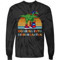 Roaring Into Kindergarten Dinosaur T Rex Back to School Tie-Dye Long Sleeve Shirt