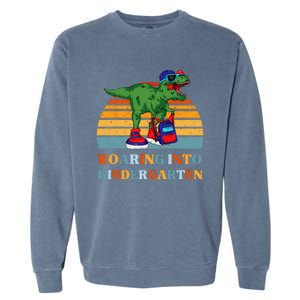 Roaring Into Kindergarten Dinosaur T Rex Back to School Garment-Dyed Sweatshirt