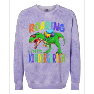 Roaring Into Kindergarten Dinosaur T Rex Back To School Boy Colorblast Crewneck Sweatshirt