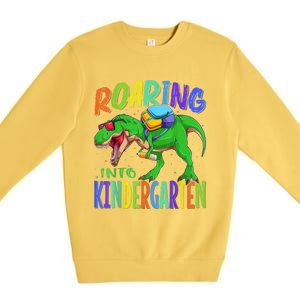 Roaring Into Kindergarten Dinosaur T Rex Back To School Boy Premium Crewneck Sweatshirt