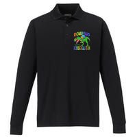 Roaring Into Kindergarten Dinosaur T Rex Back To School Boy Performance Long Sleeve Polo