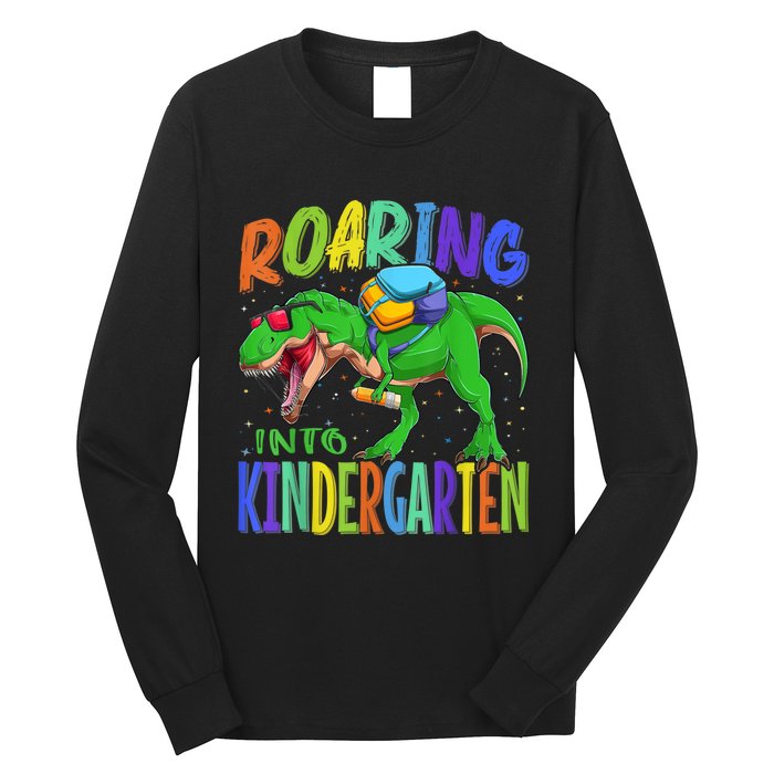 Roaring Into Kindergarten Dinosaur T Rex Back To School Boy Long Sleeve Shirt