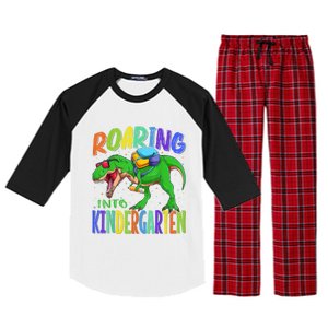 Roaring Into Kindergarten Dinosaur T Rex Back To School Boy Raglan Sleeve Pajama Set