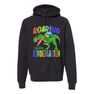 Roaring Into Kindergarten Dinosaur T Rex Back To School Boy Premium Hoodie