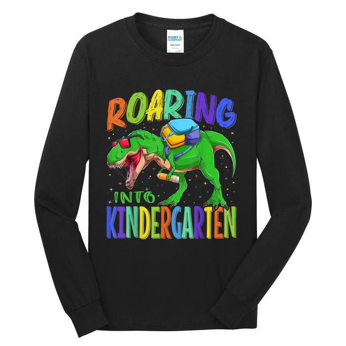 Roaring Into Kindergarten Dinosaur T Rex Back To School Boy Tall Long Sleeve T-Shirt