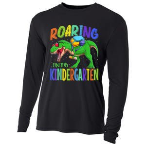 Roaring Into Kindergarten Dinosaur T Rex Back To School Boy Cooling Performance Long Sleeve Crew