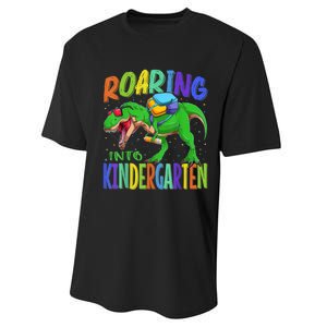 Roaring Into Kindergarten Dinosaur T Rex Back To School Boy Performance Sprint T-Shirt