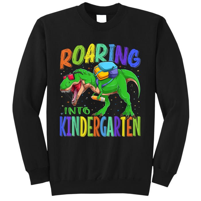 Roaring Into Kindergarten Dinosaur T Rex Back To School Boy Tall Sweatshirt